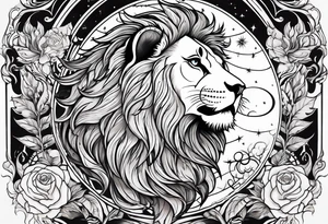 Lion phoenix rose moon tattoo idea