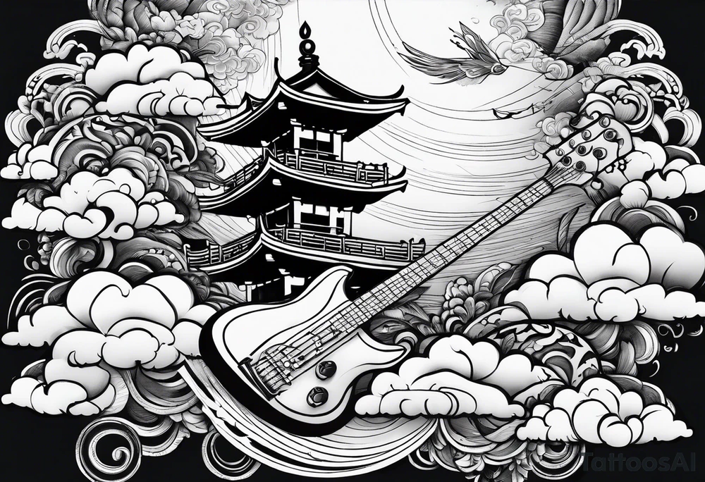 cloud, bassguitar, tattoo idea