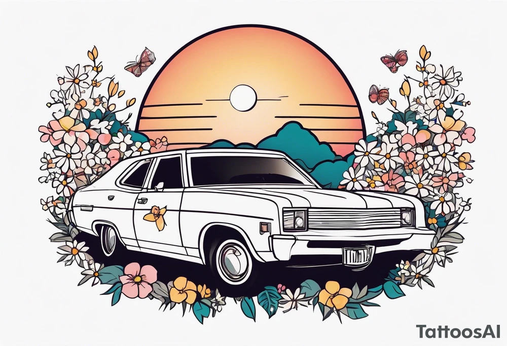 vista cruiser, vintage 70s, groovy, flowers, cute, girly tattoo idea