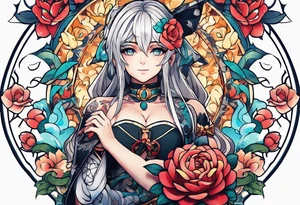 Anime Tattoo on arm with random animes Characters tattoo idea
