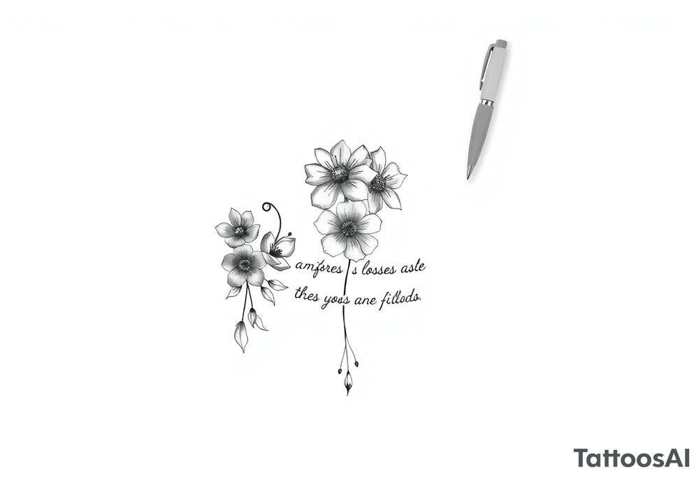 Tatuagem com traços finos inspirada nos livros da autora Sarah J Maas da saga trono de vidro, que tenha espadas, flores e frases marcantes do livro e sua protagonista tattoo idea