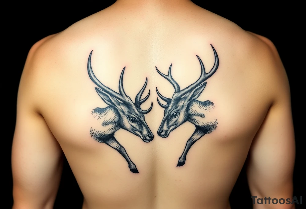 Two deer hitting horns in a low down fighting manner tattoo idea