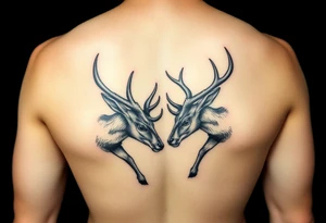 Two deer hitting horns in a low down fighting manner tattoo idea