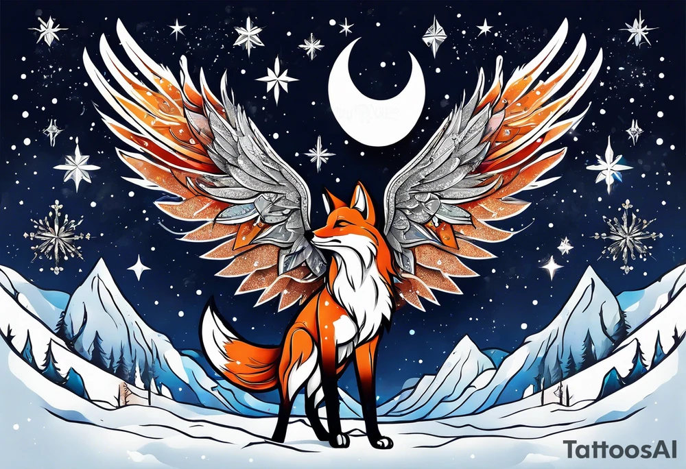 Constellation, wing , snow , cross , fox tattoo idea