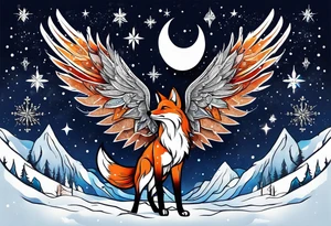 Constellation, wing , snow , cross , fox tattoo idea