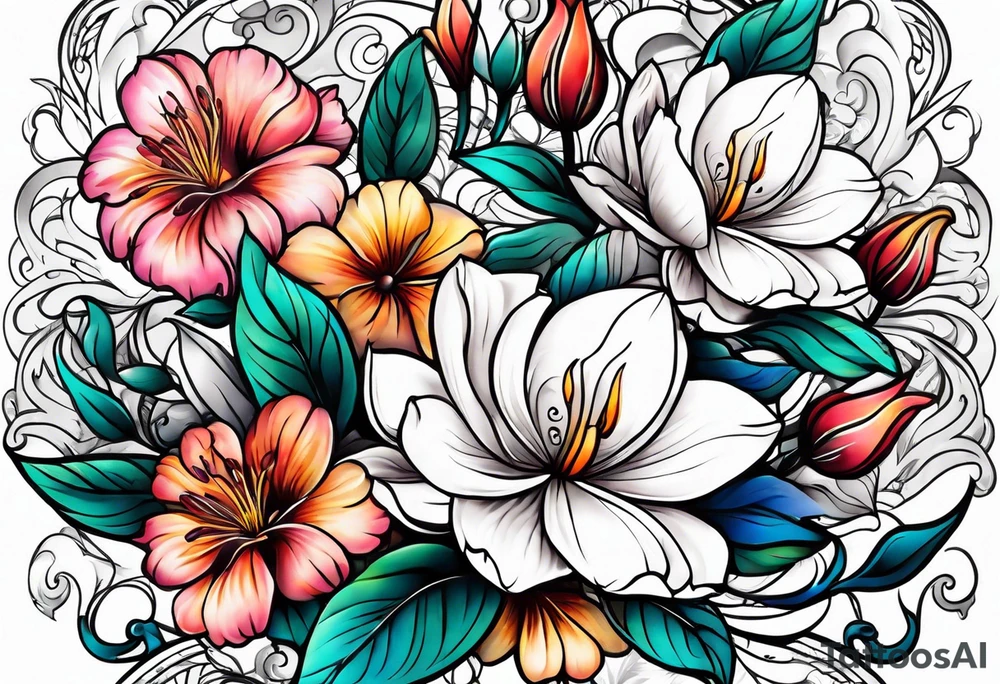 water and flowers tattoo idea