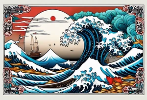 japanese wave mixed in celtic patterns equally. kamikaze plane tattoo idea