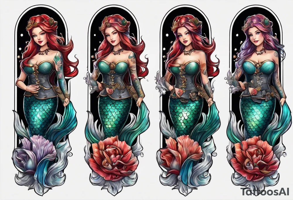 mermaid with galleon ship tattoo idea