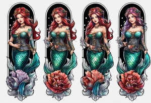 mermaid with galleon ship tattoo idea