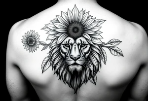 sunflower or multiple sunflowers and lion head on a womans upper arm tattoo idea