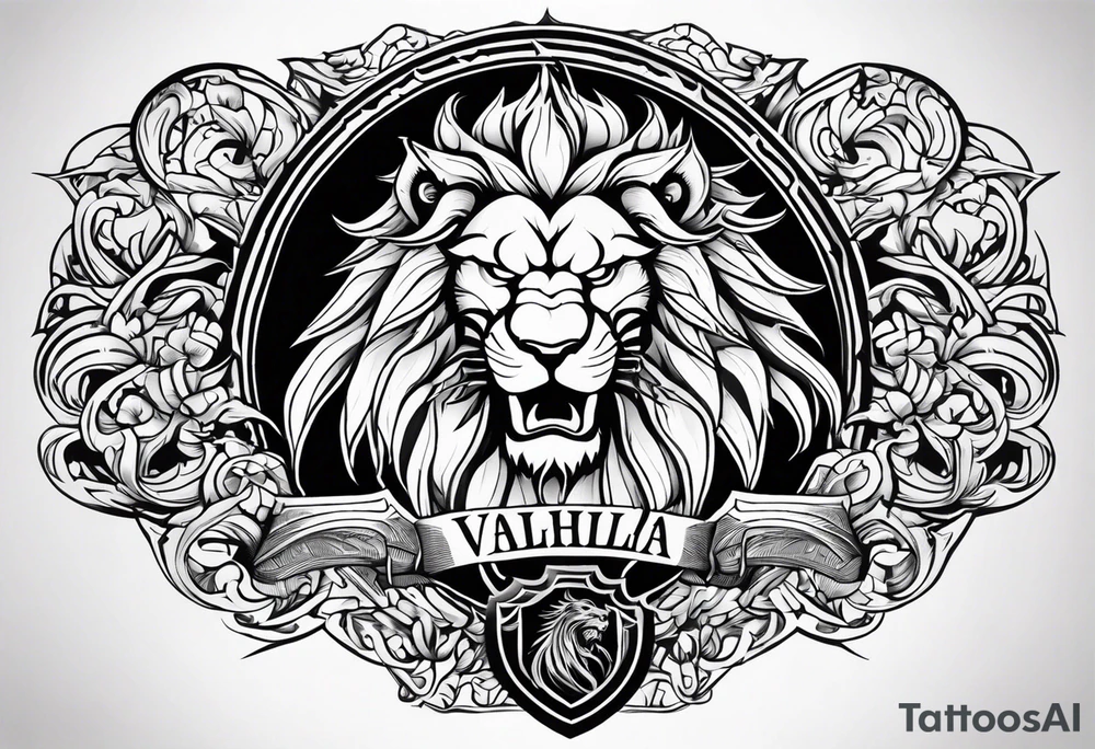 Valhalla sword shield lion dragon tattoo idea