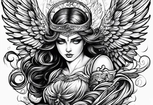 arm sleeve heaven at the top, angel
falling down hellfire at wrist tattoo idea