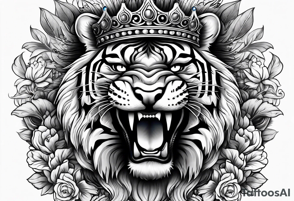 Tiger wearing crown with blue eyes. tattoo idea