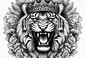 Tiger wearing crown with blue eyes. tattoo idea