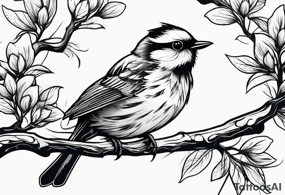 Bird powerfully looking while on a branch tattoo idea