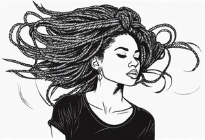 Draw a women head with real dread locks flying in the air tattoo idea