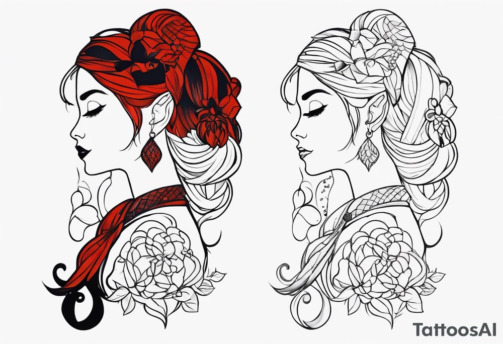 Elfe mit spitzen ohren nd geflochtenen zöpfen tattoo idea