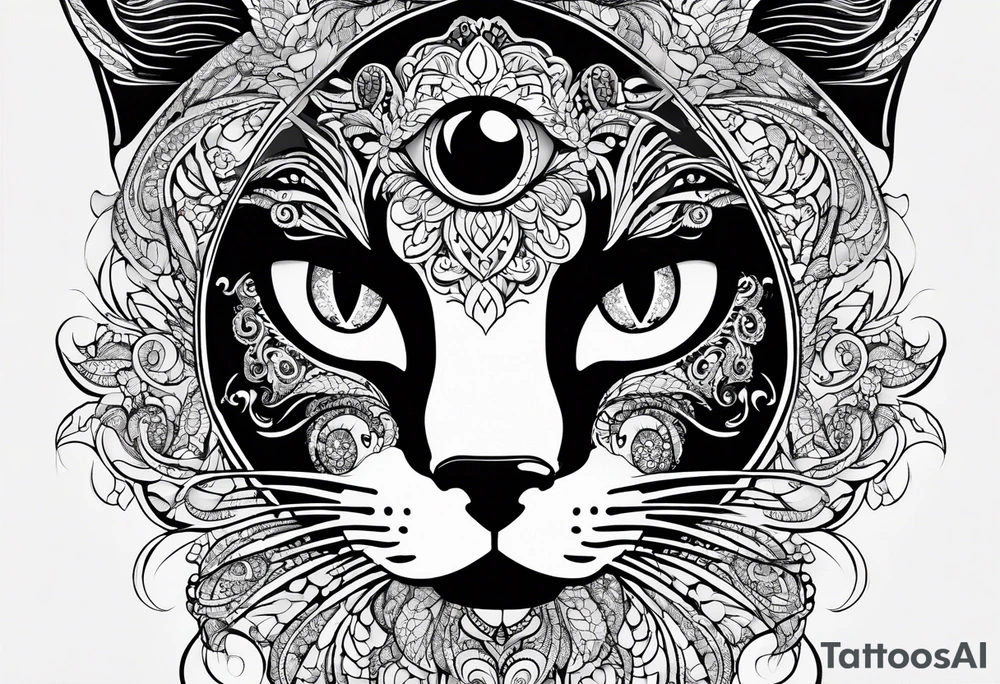 Elbow length lace glove with swirls and whorls of black ink and large feline eye on the palm tattoo idea