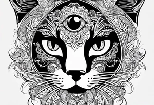 Elbow length lace glove with swirls and whorls of black ink and large feline eye on the palm tattoo idea