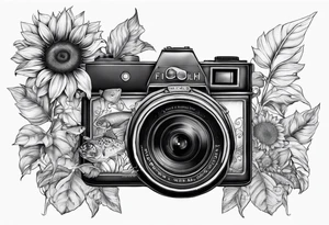 sunflower, book, camera, fish tattoo idea