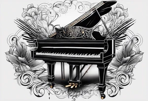 piano keys and drum sticks small on back of arm tattoo idea