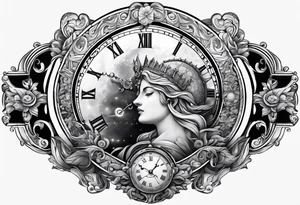 Janus, timeless clock, Aquarius, moon tattoo idea