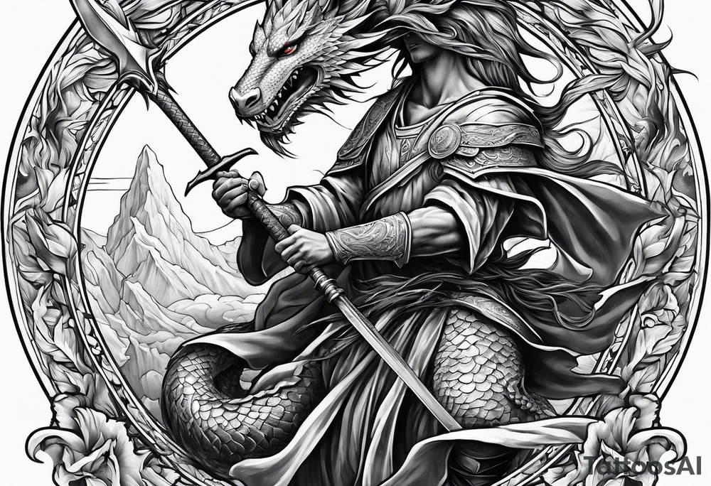 Jesus stabbing a dragon with  spear tattoo idea