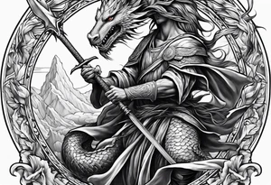 Jesus stabbing a dragon with  spear tattoo idea