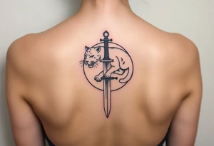 mystical panther around an ancient dagger with jeweled hilt tattoo idea