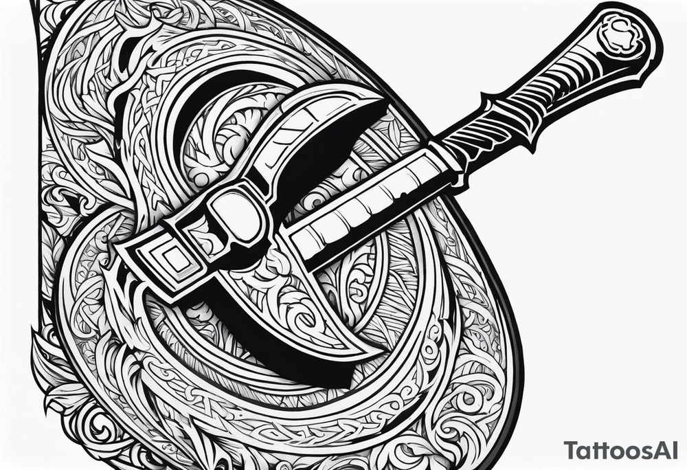 Valhalla sword shield axe fire tattoo idea