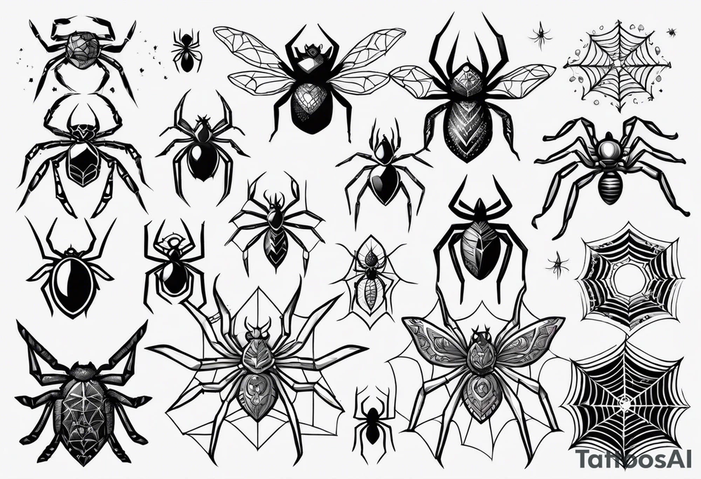 Variety of spiders flash sheet tattoo idea