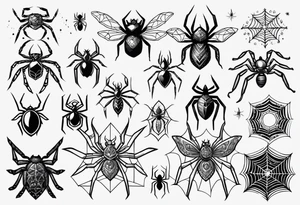 Variety of spiders flash sheet tattoo idea
