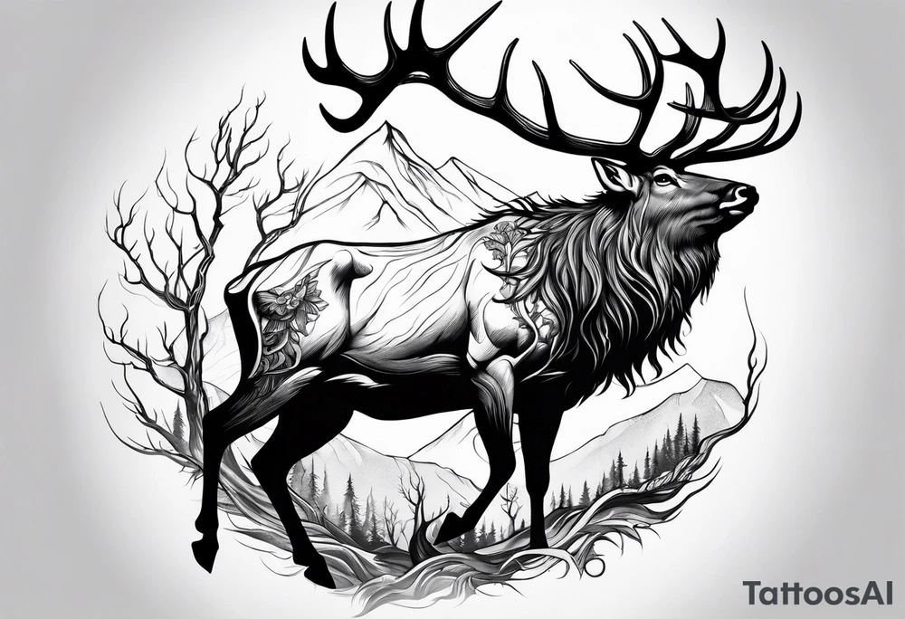 Leshy riding elk tattoo idea