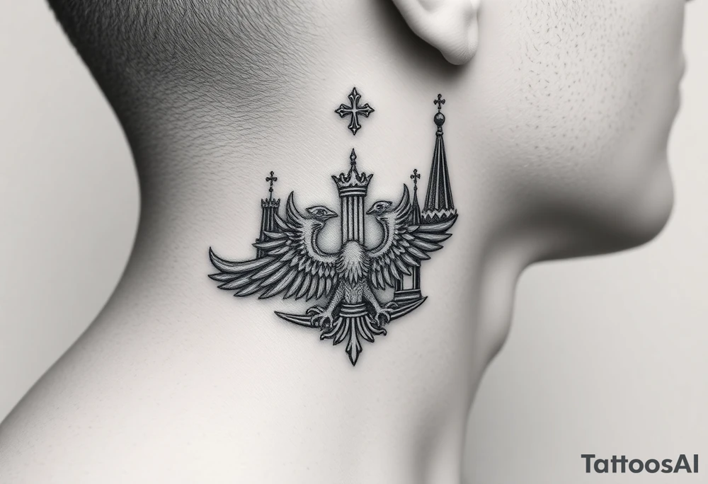 St. George 
3 russian imperial crowns above the Russian coat of arms double eagle
Russian sabre
The Kremlin or St. Basil's Cathedral scene 
on the side of my neck tattoo idea