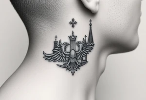 St. George 
3 russian imperial crowns above the Russian coat of arms double eagle
Russian sabre
The Kremlin or St. Basil's Cathedral scene 
on the side of my neck tattoo idea
