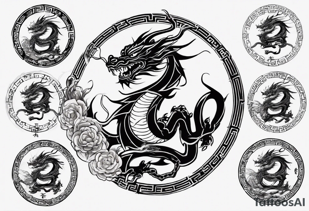 Chinese dragon in a circular shape with "02.03" written on its skin tattoo idea