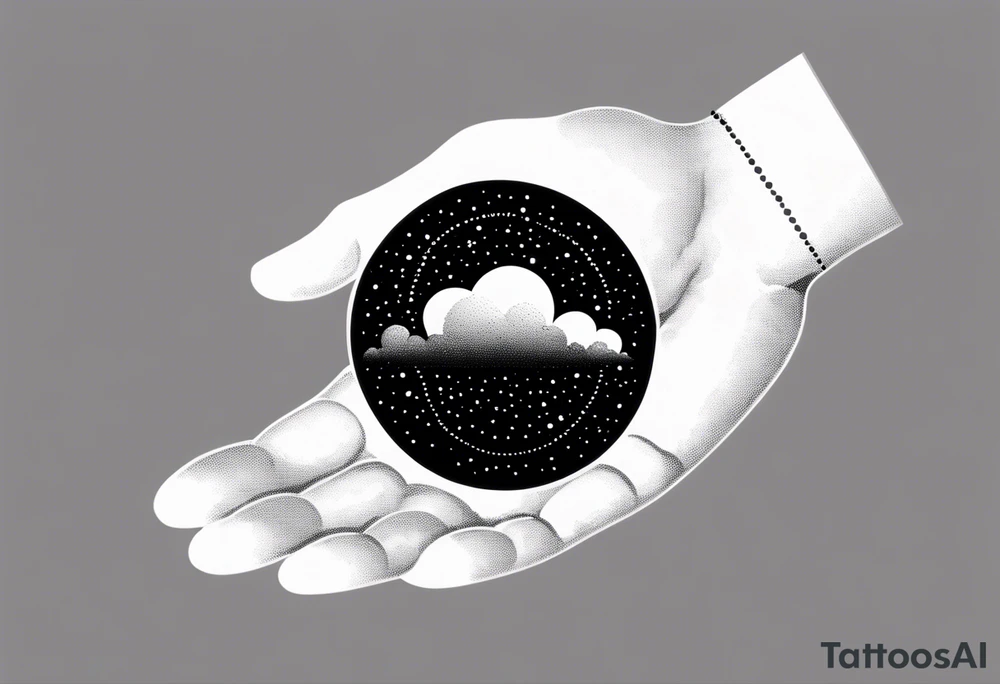 A wrist tattoo in a format of a cloud with the bracelet orientation and inside of this cloud I want galaxy stars and planets tattoo idea