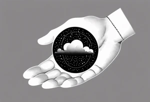 A wrist tattoo in a format of a cloud with the bracelet orientation and inside of this cloud I want galaxy stars and planets tattoo idea