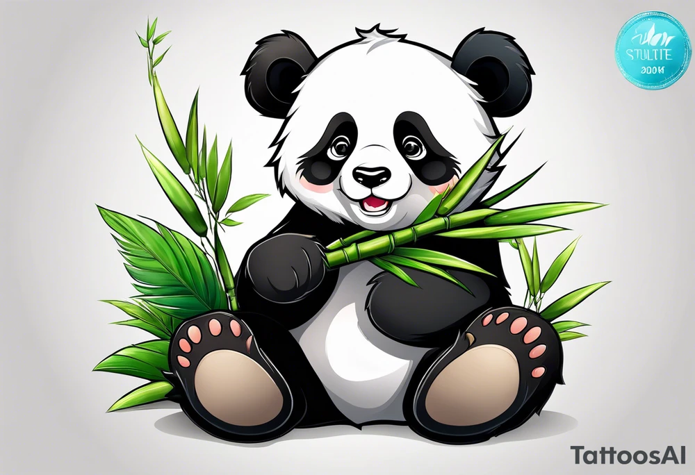 Cute panda with bamboo tattoo idea