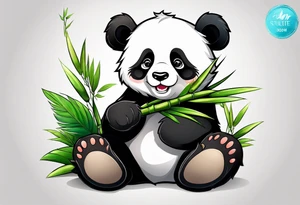 Cute panda with bamboo tattoo idea