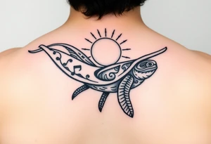 Polynesian/maori music waveforms deep-sea manta ray flowing lines, maori sun, maori turtle tattoo idea