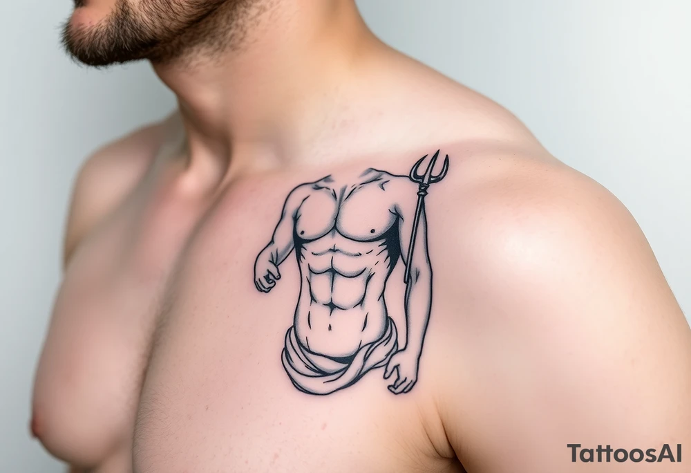 Poseidon showing torso and trident tattoo idea