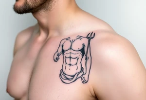 Poseidon showing torso and trident tattoo idea