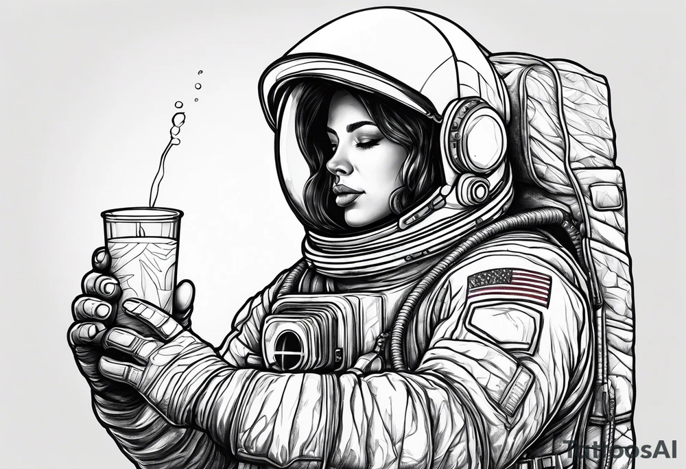 A astronaut drinking a drink with a double styrofoam cup tattoo idea