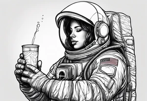 A astronaut drinking a drink with a double styrofoam cup tattoo idea