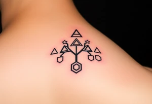 A geometric family tree with interconnected triangles and hexagons, reflecting the strong foundation of ancestry tattoo idea