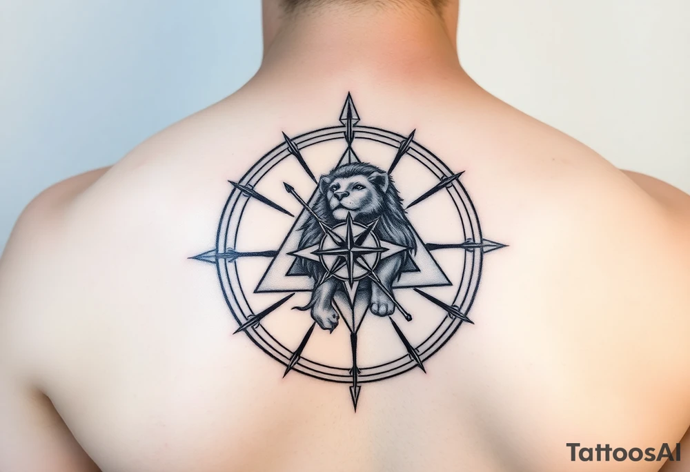 Compass lion pyramid tattoo idea