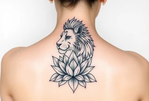 Simple lioness with lotus flower tattoo idea