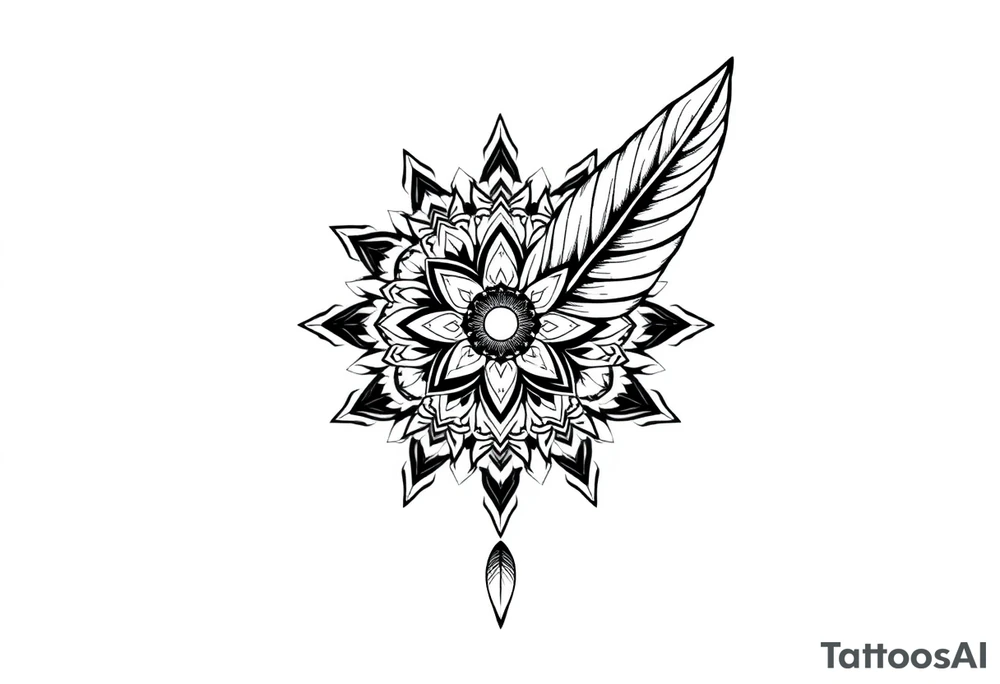 spiritual feather indian mandala shaman tattoo idea