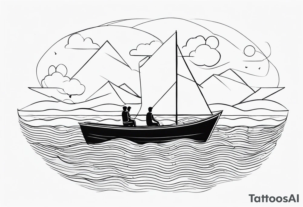 BOAT IN SEA WITH PEOPLE tattoo idea